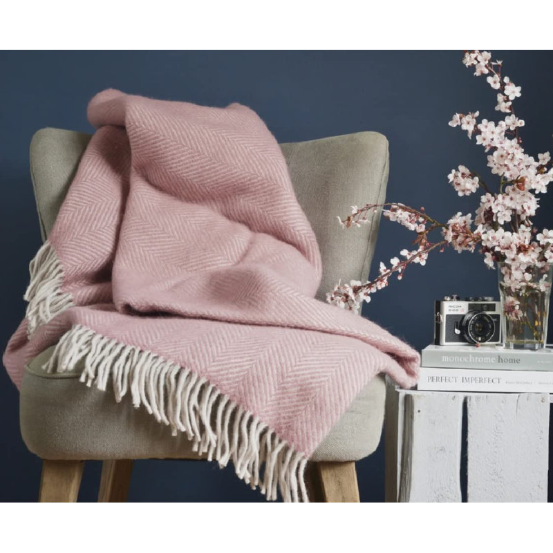 100% Pure New Wool Throws, Dusky Pink/Pearl