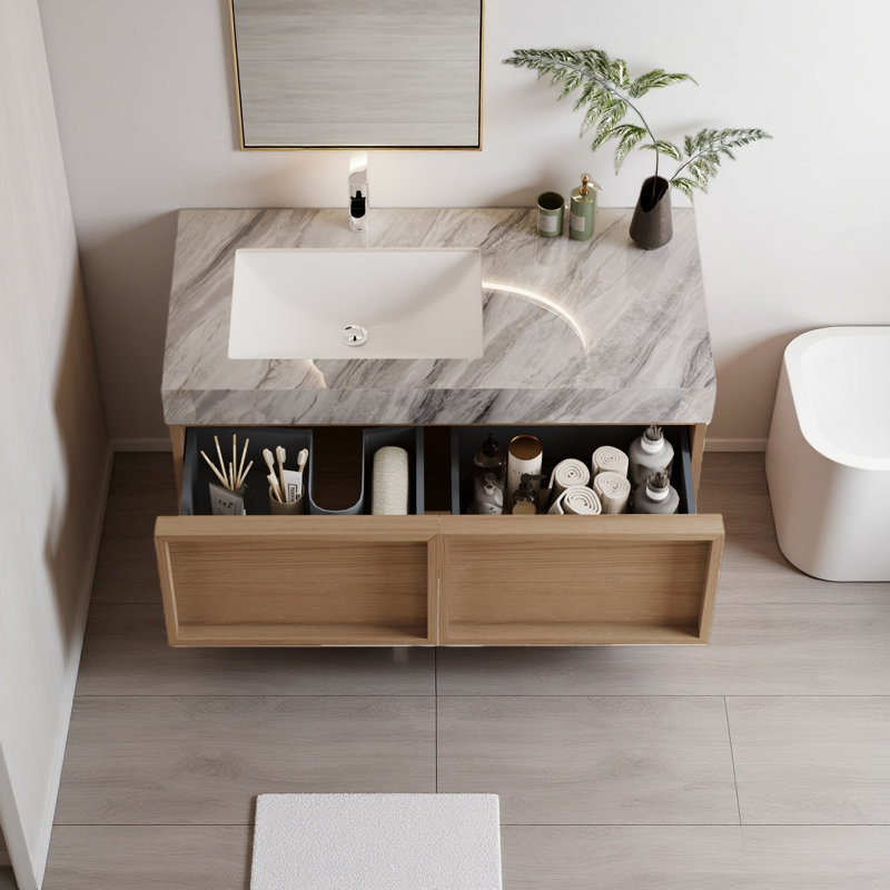 Meuble-lavabo mural simple 36 po avec texture en marbre