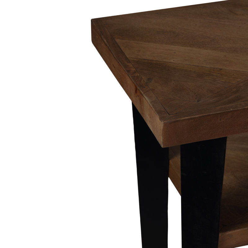 Alberta XL Console Table with Shelf in Parquet Style Wood and black metal legs 56.25"