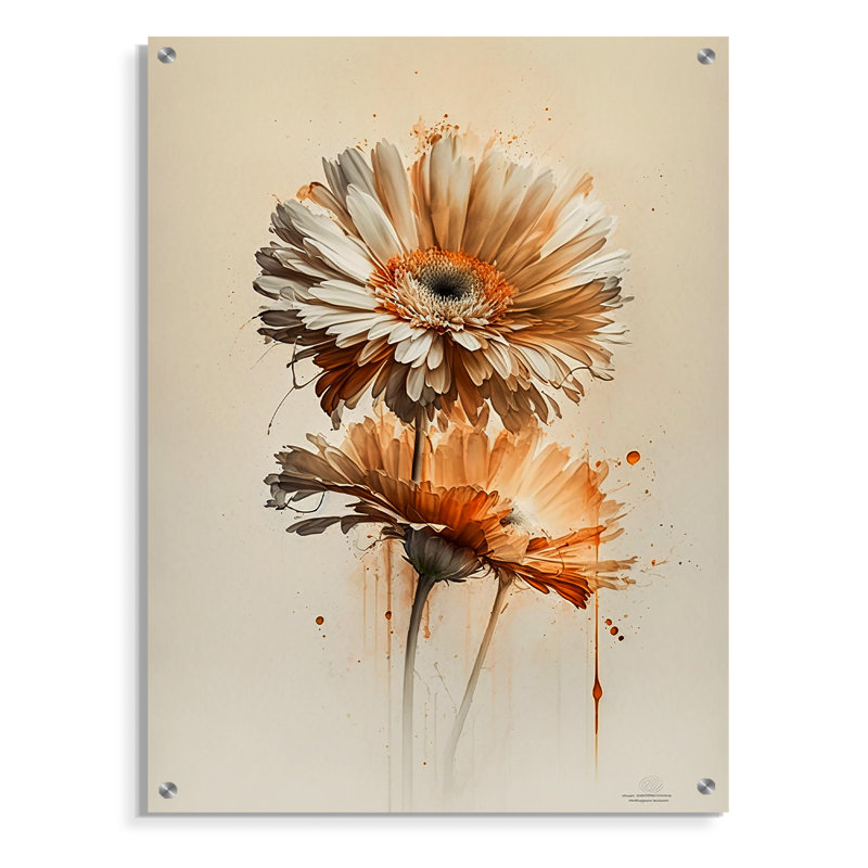Fleur orange orange Gerbera III - art mural en acrylique Gerbera pour le salon, H 40 po x l 30 po