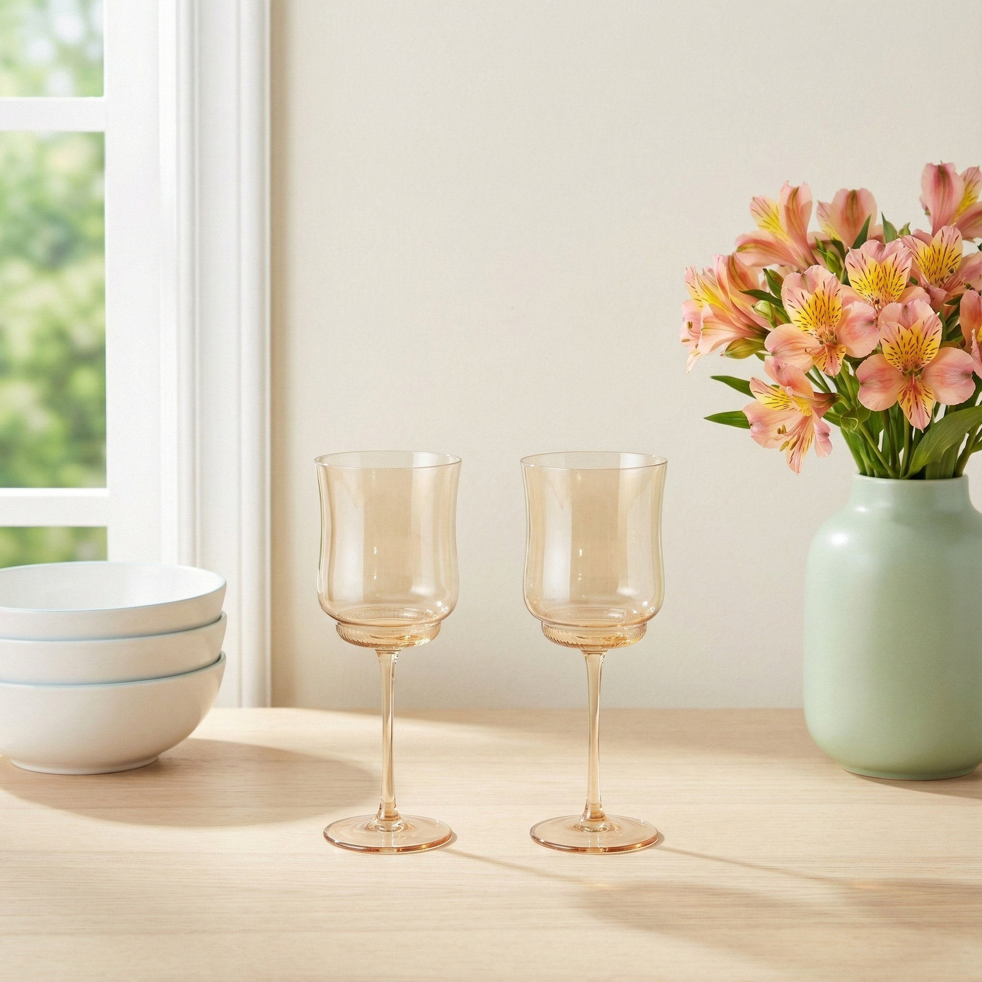 Tulip Stemmed Wine Glasses in Amber