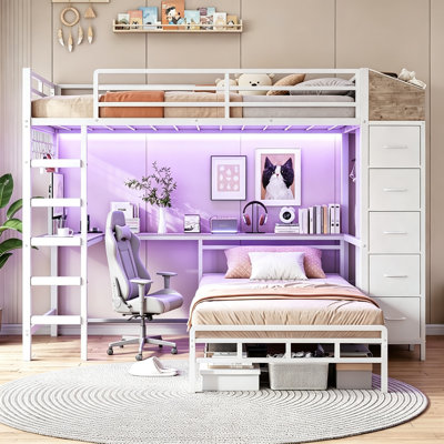 Bunk Bed with Desk and Storage Hall Tree & 5 Drawers