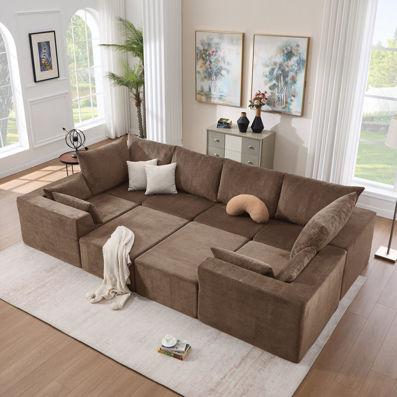 Boneless 137" Oversized Modular Sectional , Combined Sofa Bed Corduroy Fabric Sofa Set For Living Room, Brown Chenille