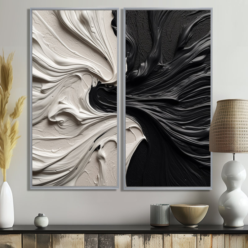 Grand décor mural géométrique abstrait noir et blanc marbré Dreamscape III, 40" H x 40" W, Silver