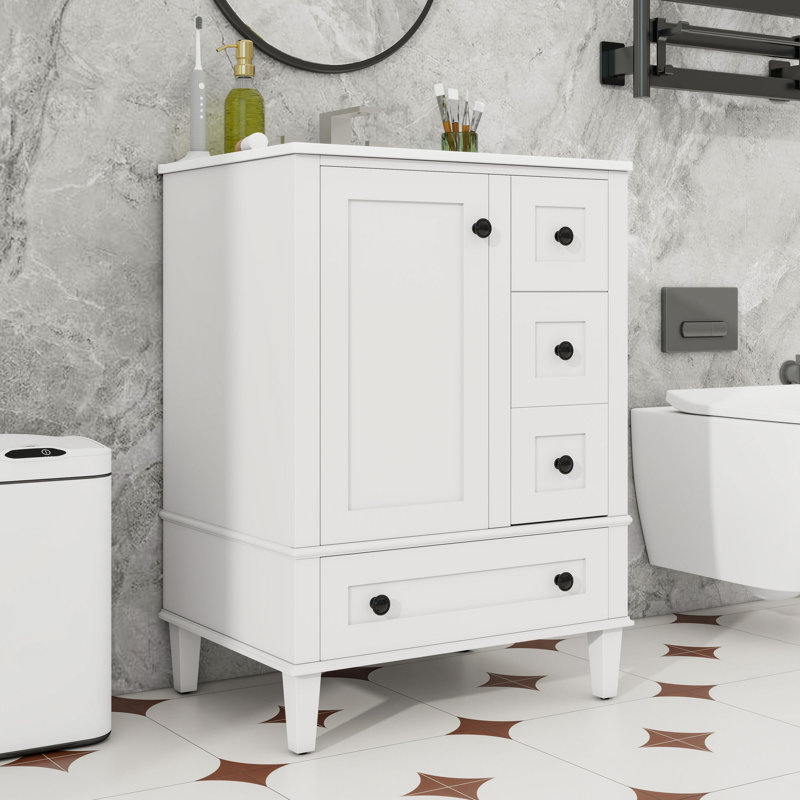 Meuble-lavabo contemporain avec lavabo en céramique, support de porte double couche et charnières à fermeture en douceur