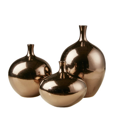 Vases décoratifs en céramique à miroir 3 - Finition bronze métallique, fait à la main, conception unique, différentes formes pour la décoration des tablettes intérieures, pièce légère et idéale