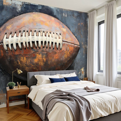 Peel and Stick Wallpaper Navy Blue Sports Football Sport Balls Laces Stitching Leather Texture Wall Murals 100"H x 144"W Removable PVC Wall Paper Self-Adhesive Wall Paintings Art Decor for Bedroom Living Room