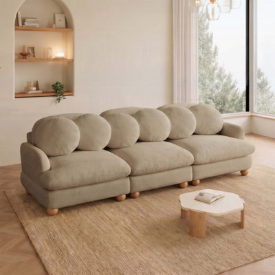 Canapé modulaire Comfy Chenille, canapé 3 places profond avec 6 coussins décoratifs, structure en bois pour le salon, la chambre à coucher et un appartement, chameau