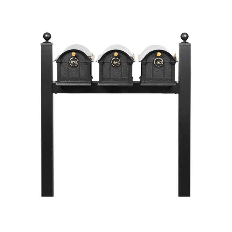 Balmoral Triple Mount Mailbox /w/ Ball Finials & Personalized Door Medallion (3 Mailboxes, Tri-Mount Rack, 3 Medallions), Yes