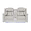 Fauteuil inclinable électrique moderne à 2 lumières à DEL moderne (canapé + causeuse) avec causeuse porte-gobelets avec console et haut-parleurs à dents en bois et structure en métal