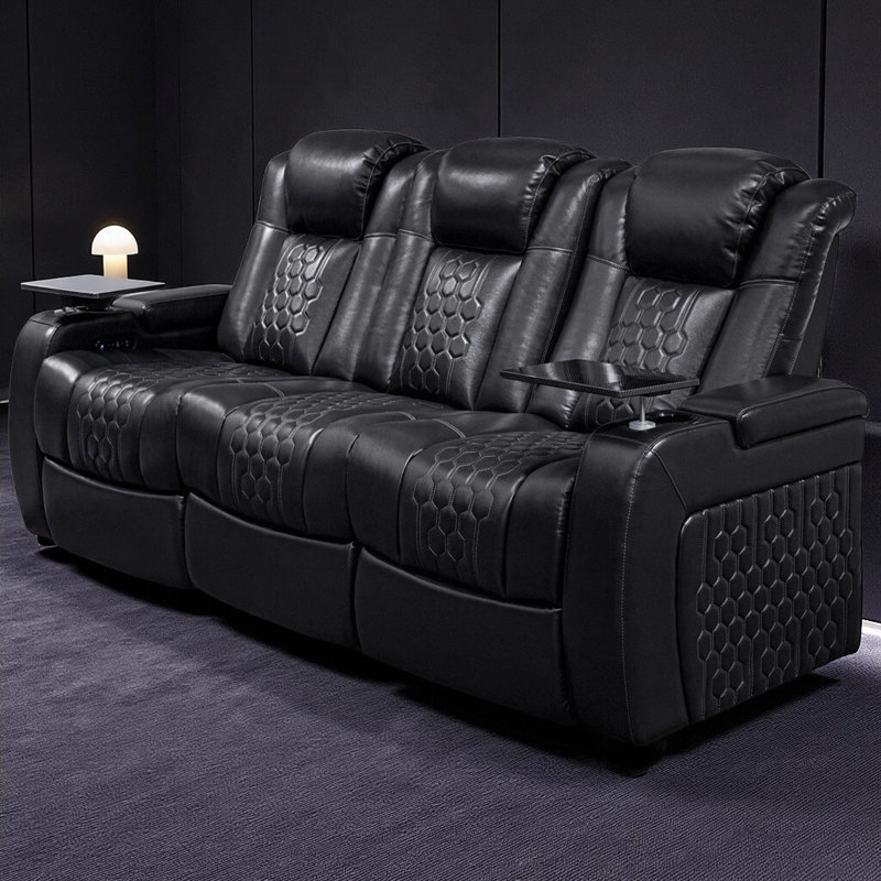 Fauteuil inclinable électrique 86,6 po 3 PC avec nappa de grain supérieur, relaxation entièrement réglable, charge intelligente, éclairage DEL RVB dynamique, NOIR