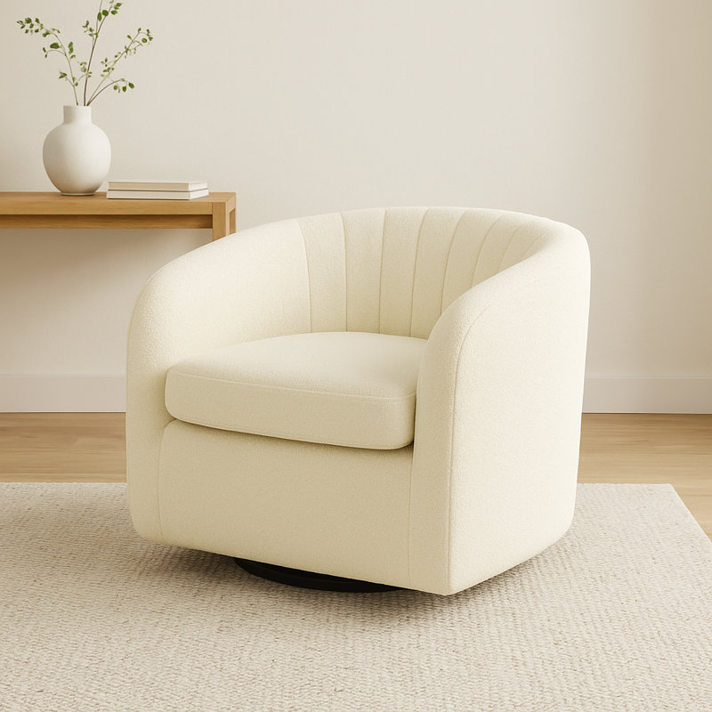 Fauteuil d'appoint pivotant tonneau Monroe, Mélange de polyester ivoire