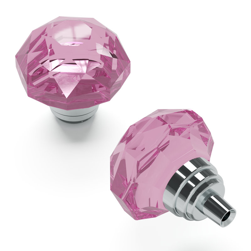 Poignée ronde 1,25 po, Verre rose avec chrome