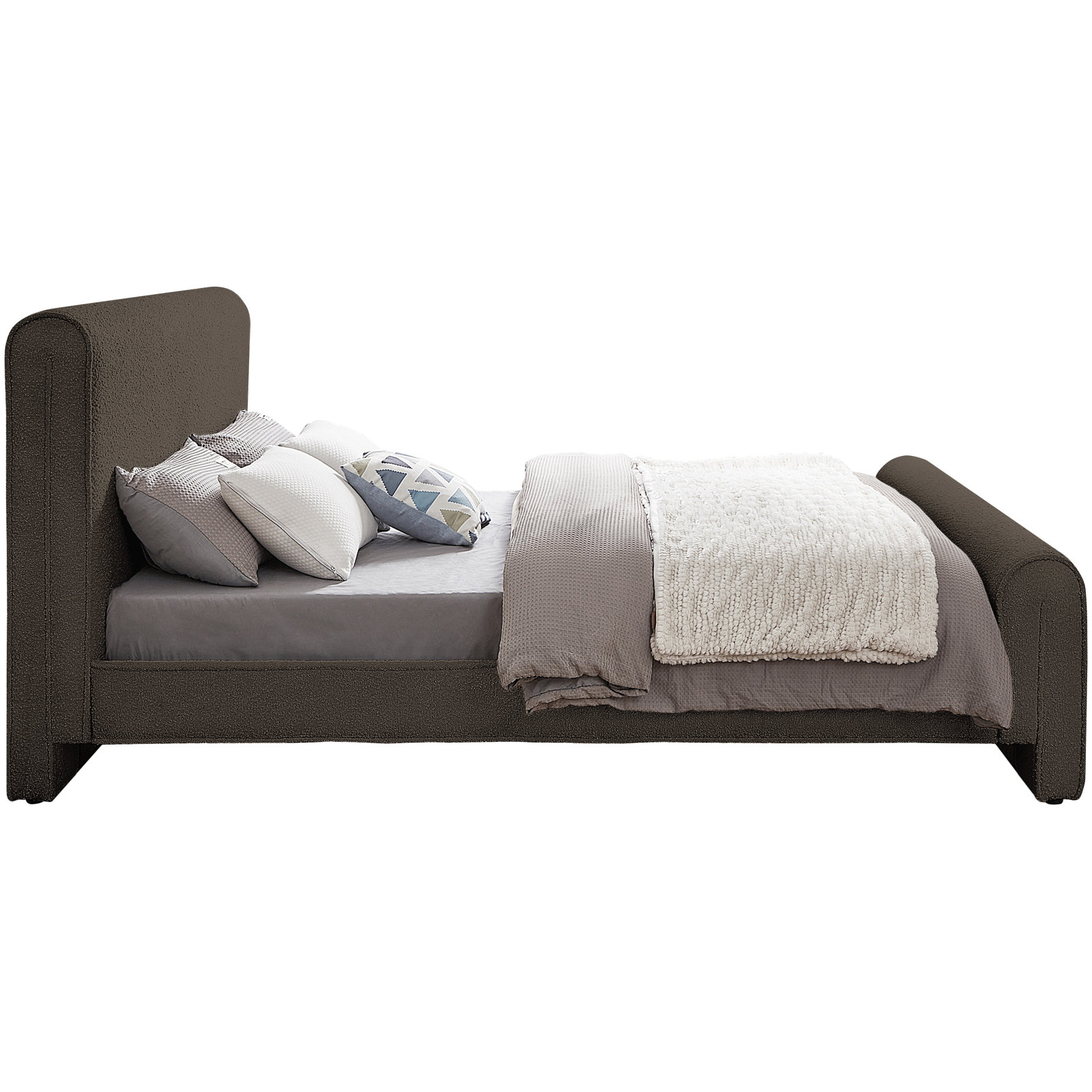 Chaylin Platform Bed, Full, Brown Boucle Fabric