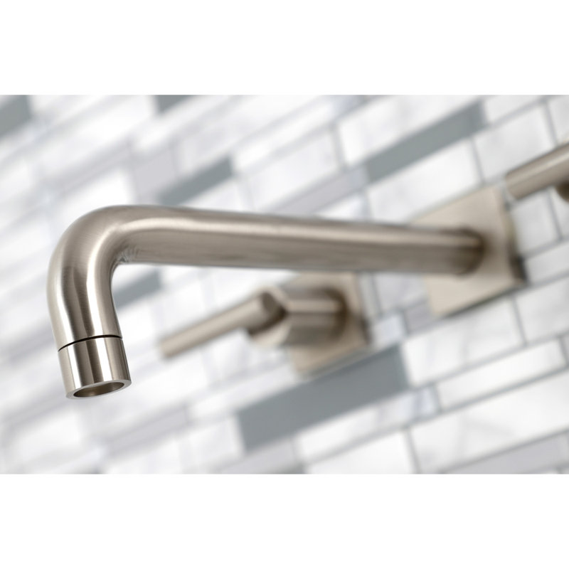 Kingston Brass Manhattan Two-Handle 3-Hole Wall Mount Roman Tub Faucet, Brushed Nickel, T-bar
