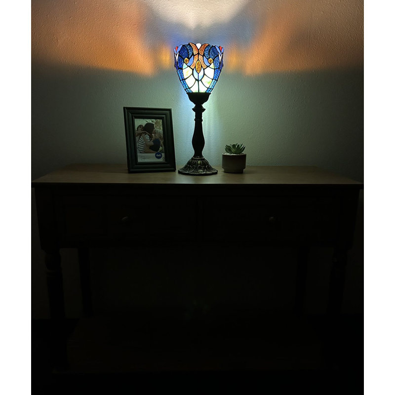 Simonetti Tiffany Mini Torch Table Lamp Stained Glass Liaison Lamp LED Bulb  Included 6'W*6"D*15" H, Blue