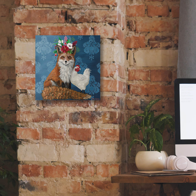  «Fox and Hen» par Heather Gauthier, art mural sur toile, 12 po x 12 po