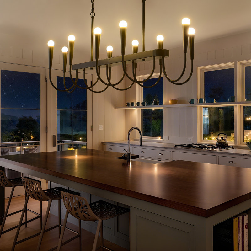 Modern Kitchen Island Adjustable Height Chandelier,extra Large Linear Pendant Light Farmhouse Ceiling Fixture, Black