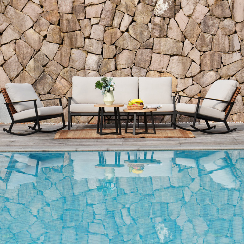 Tansi 5 Person Steel Conversation Set With Faux Leather Wicker
