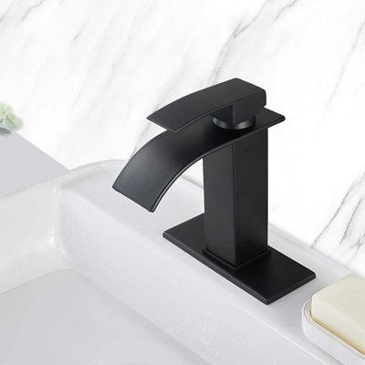 Waterfall Spout Single Handle Bathroom Faucet, Stainless Steel, Matte Black Stylish Outlook