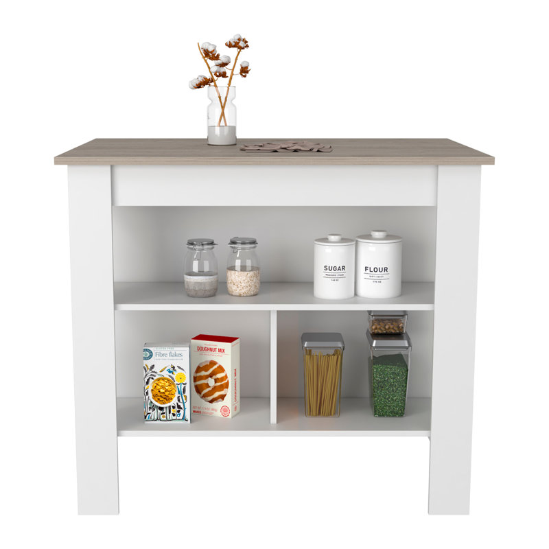 Cala Kitchen Island Antibacterial, Three Shelves, Four Legs  -Light Gray / White