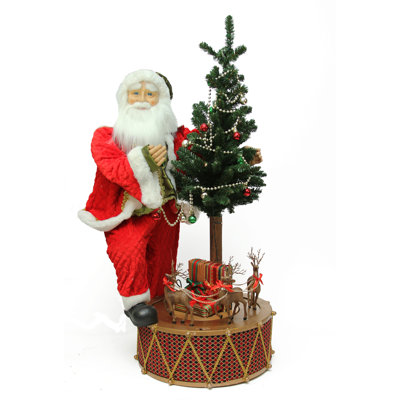 Père Noël 40 "avec tambour musical tournant et arbre de Noël illuminé