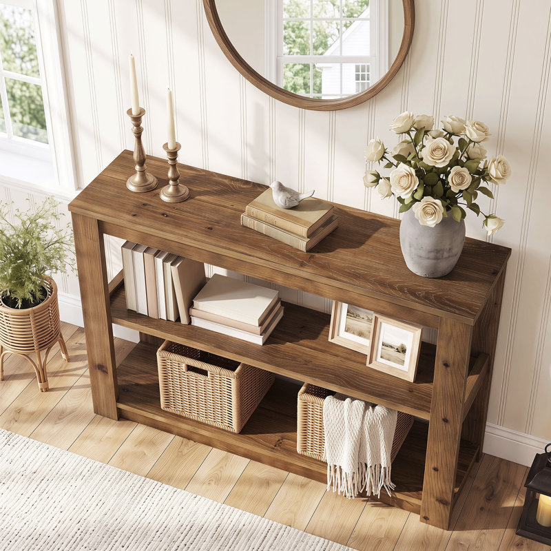41.34 cm W Solid Wood Top Console Table