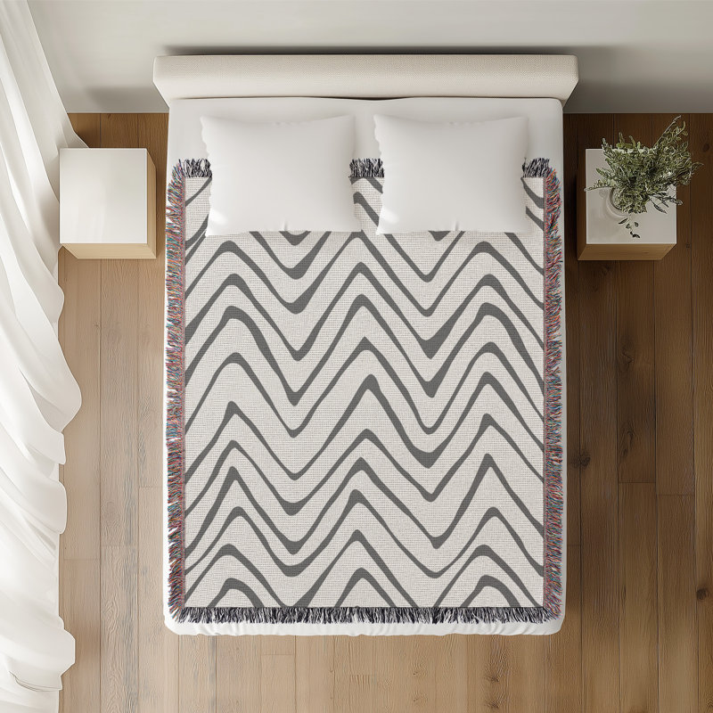 Jeté en coton Zig Zagg, Gris, 60 x 60