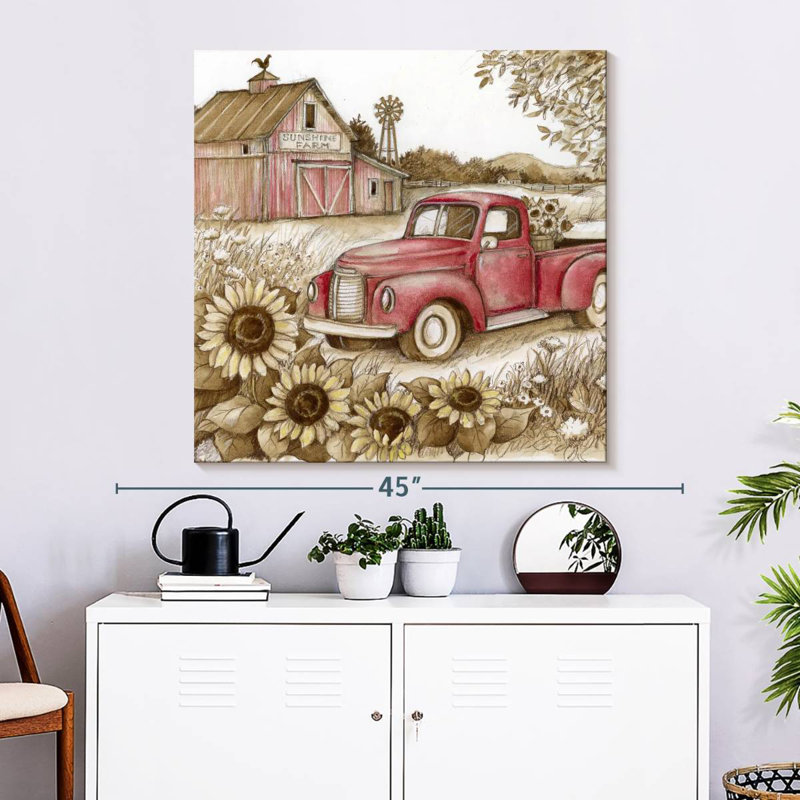 Camion Mehar rétro tournesols sépia, H 33 po x l 33 po