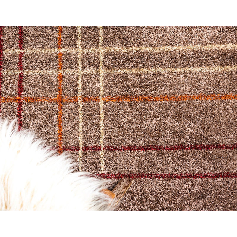 Tapis à carreaux bourgogne / ivoire / terre cuite Wiliams, Rectangle 2 pi x 3 pi