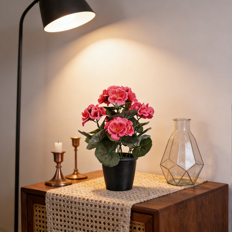 Pot de fleur de bégonia artificiel 1pc, Rouge / rose