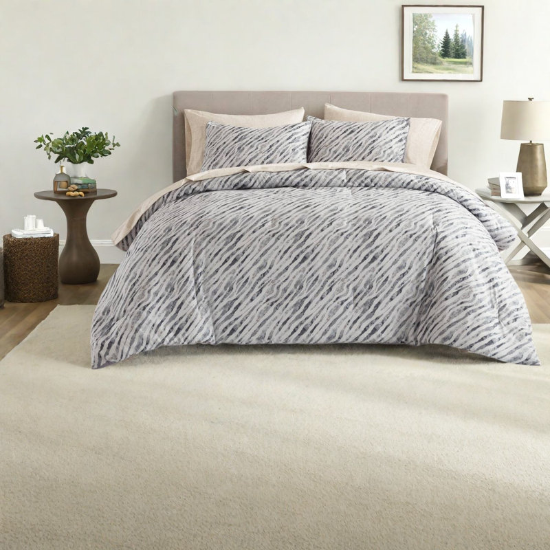 De literie pour grand lit deux pièces, ensemble d'édredon en polyester gris pour chambre à coucher moderne