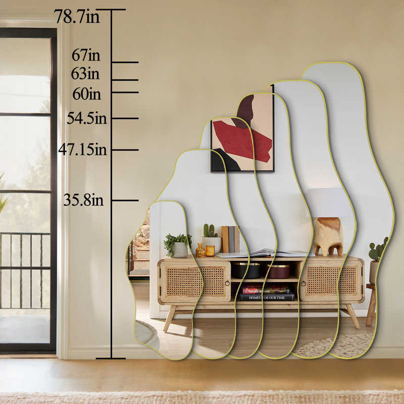 Miroir mural asymétrique moderne, miroir décoratif irrégulier sans cadre, 60 po x 24 po, 60"x24", Gold