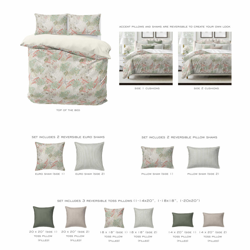 Under The Sea Coral Cotton Duvet Cover Set, King Duvet Cover + 7 Additional Pieces