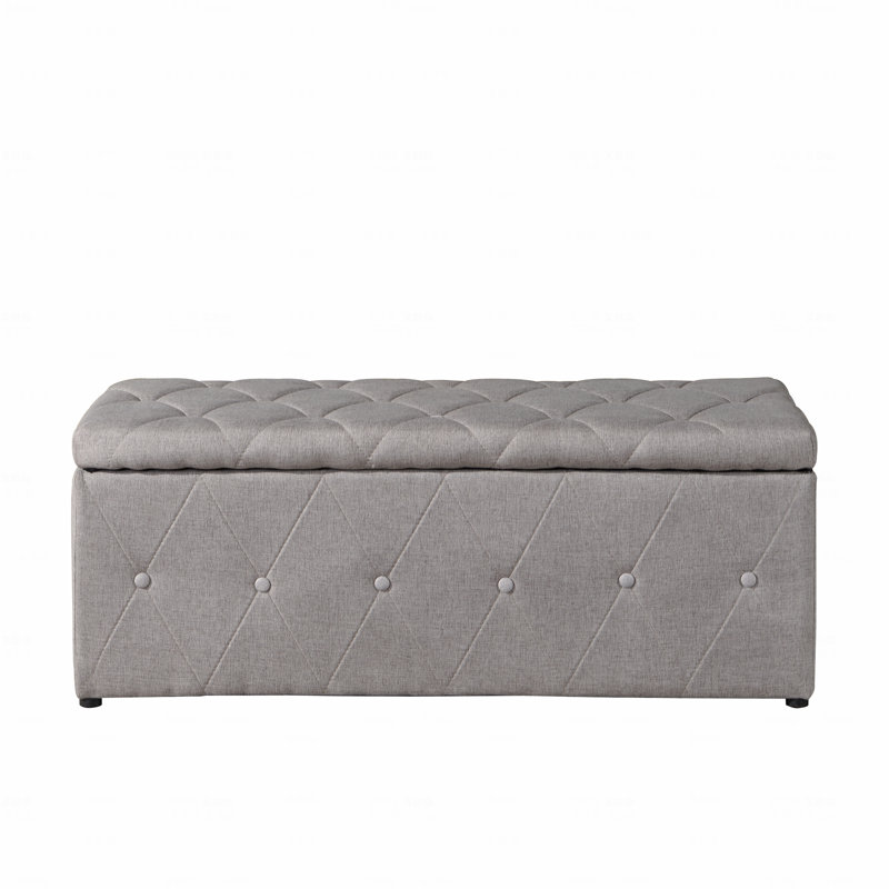 Ensemble de 1 repose-pieds rectangulaire avec rangement en tissu de lin, 2 repose-pieds beige