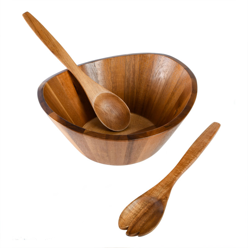Sherwood Acacia Wood Salad Bowl with Serving Utensils, 10.25"