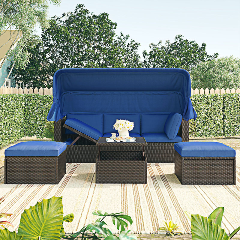 Akaia 5 - Person Patio Conversation Set with Cushions, Blue