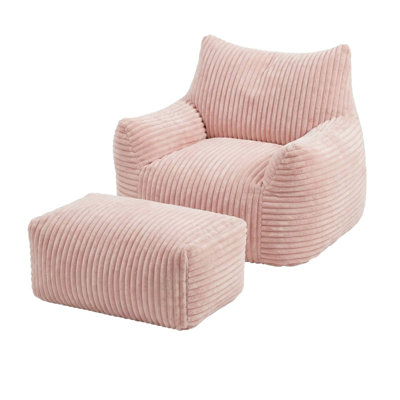 Giant Bean Bag Chair with Ottoman,Corduroy Bean Bag for Living Room Bedroom,Compressed Packing
