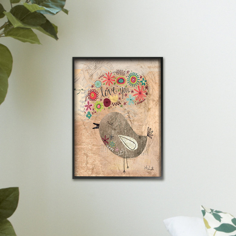 « love you little oiseau », reproduction d’impression, H 14 po x l 11 po, Giclée encadrée noir minuit
