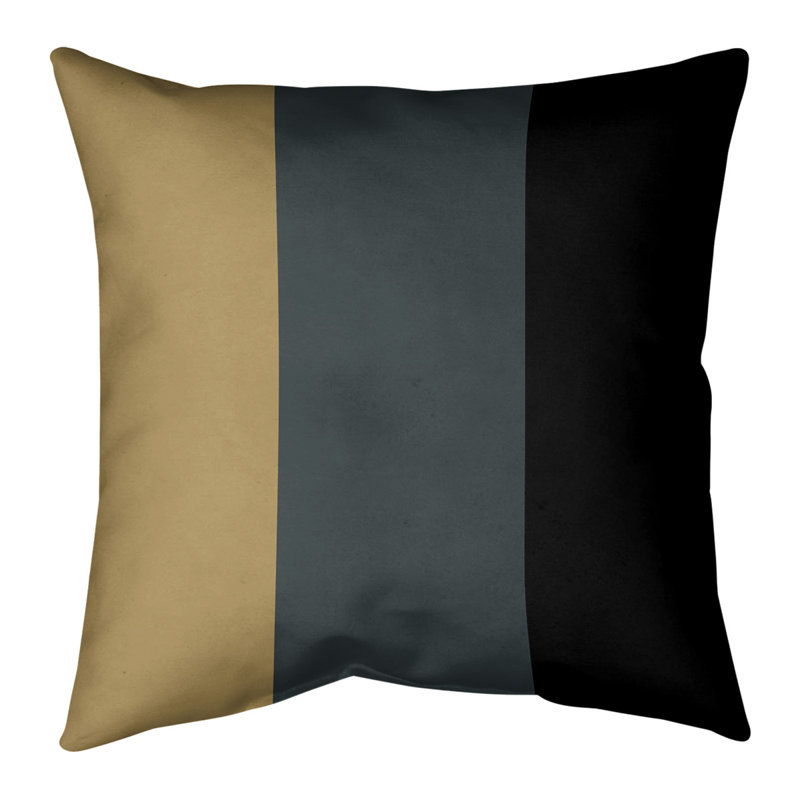 Housse de coussin rayé, Las Vegas, 14 po x 14 po, Doré / gris acier / noir