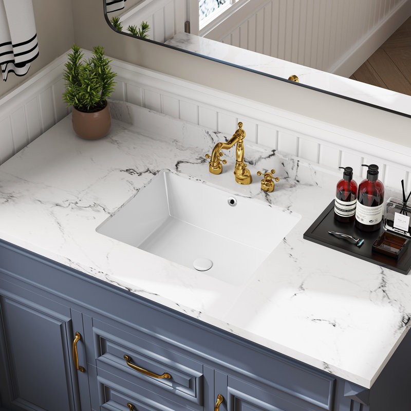 KARAMAG 20 inches Ceramic Undermount Bathroom Sink Rectangular Design For Modern Bathroom Overflow White 