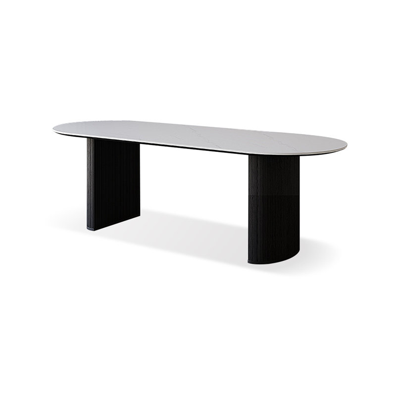 Table de salle à manger ovale noire en bois massif, H 29,53 po x L 78,74 po x l 31,5 po