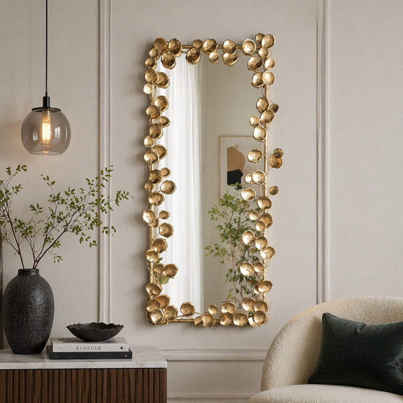 Miroir pleine grandeur avec détails feuille d'or, plancher Miiror