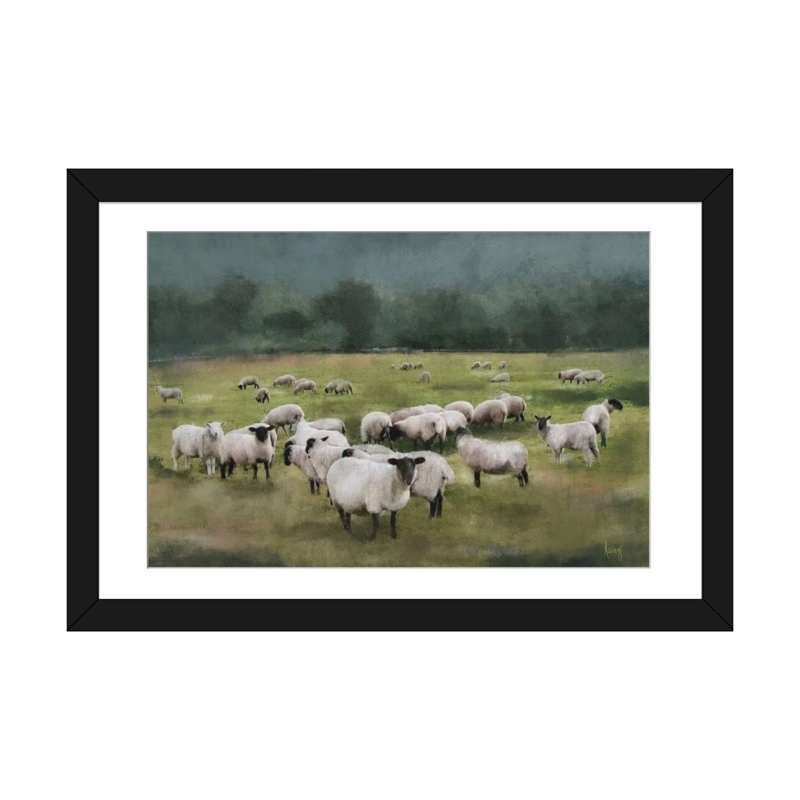 Moody Sheepscape, 16" H x 24" W x 1" D, White, Black Open Corner Framed Paper