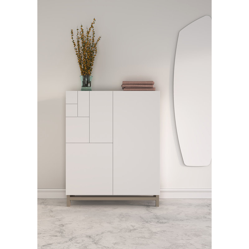 18 Pair Shoe Storage Cabinet, White/Taupe