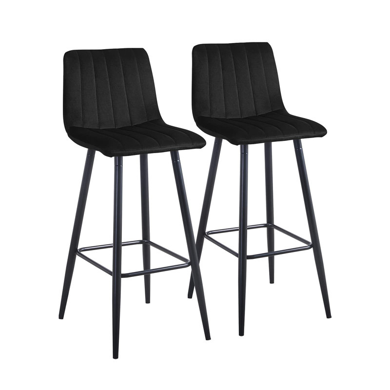 Achikam Upholstered Counter Stool with Metal Frame, Black
