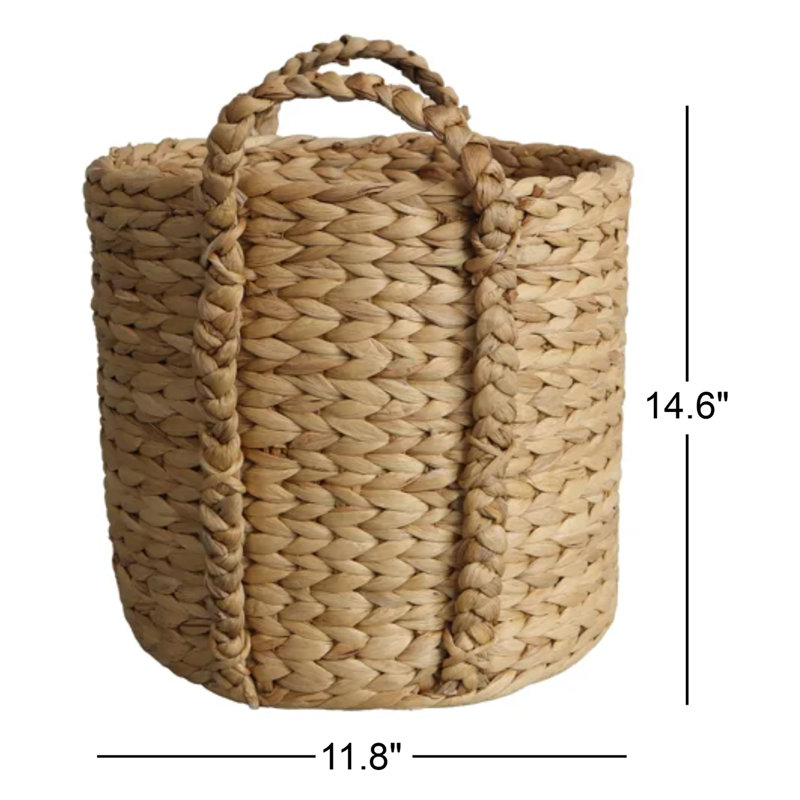 Panier rond en jacinthe d'eau - moyen, H 14,6 po x l 11,8 po x P 11,8 po