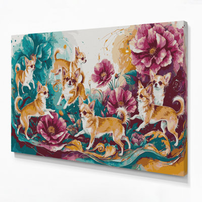 Chiens chihuahua, art mural sur toile brune