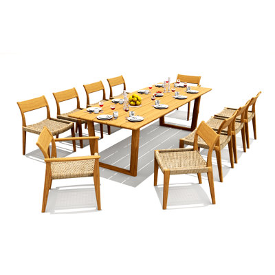 Ensemble de salle à manger 7 pièces en bois de teck de qualité A: table rectangulaire 98 po et chaises empilables Amilo (2 et 4 chaises sans accoudoirs) # 11AM3202