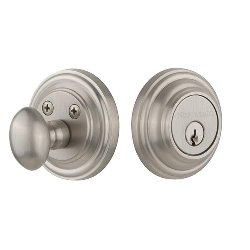 Nostalgic Warehouse Classic Rosette Single Cylinder Deadbolt, Satin Nickel